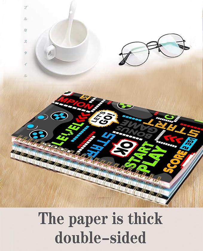 Spiral Journal Notebook,A5 Hardcover Lined Journals for Women Girl 6 x 8.3 in,120 Pages Thick Paper,Cute College Ruled Writing Notebook for Gifts Office Work School(Game Black)