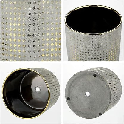 Grey Ceramic Plants Pot 5.3 + 6.4 Inch Gold Square Pots Set of 2 for for Indoor Outdoor Succulent Plants or Flowers Gold and Grey