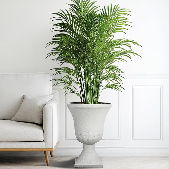 22" H Urn Tall Planters, 2-Pack Large Flower Pots for Indoor Outdoor Use, Elegant White Terrazzo Weather-Resistant Pot Containers for Garden Patio Yard Balcony Entryway or Home Décor, KD Base