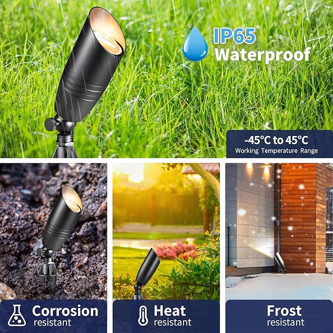 Gardenreet Black Brass Low Voltage Landscape Spotlights(6-Pack) Kit 12V LED with 100 Feet Wire and 30Pack Connectors for Outdoor Yard Garden Patio Without Transformer