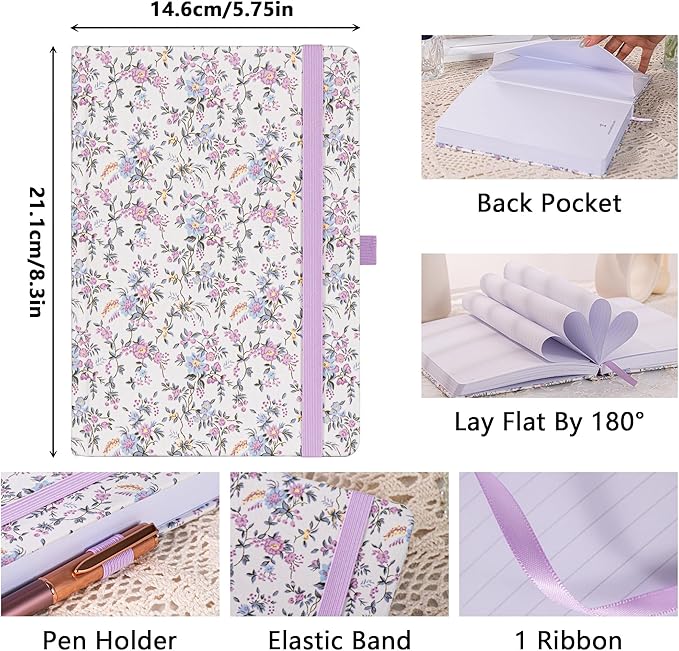 TIEFOSSI Lined Journal Notebook for Women, A5 College Ruled Notebook for Writing, 316 Numbered Pages Thick Paper, Daily Journal, for Work Home School, Note Taking, Business, 8.4 X 5.8 In
