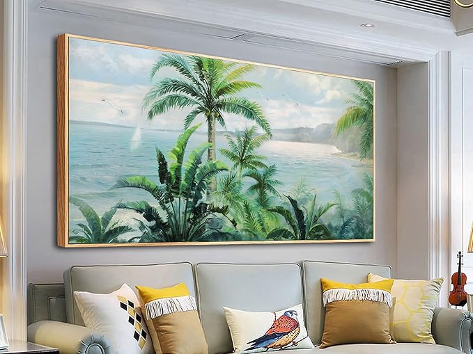 Anolyfi Framed Wall Art Palm Tree Picture Tropical Wall Decor for Living Room, Large Canvas Wall Art Painting Nature Seascape Artwork for Bedroom Kitchen Hallway Office Home Decor, 40"x20"
