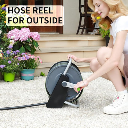 Garden Hose Reel Cart,Hose Holder Up to 50-60 Feet of 5/8" Hose,Wall Mounted Water Hose Reel,Portable Hose Reels for Outside Car Washing, Watering