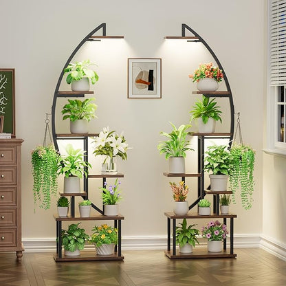 Plant Stand Indoor with Grow Lights: Large Plant Shelf for Multiple Plants, 2 Pack Plant Racks 7 Tiered, Lighted Corner Flower Stands Half Moon, Black Plant Holders Indoor Tall for Living Room Patio
