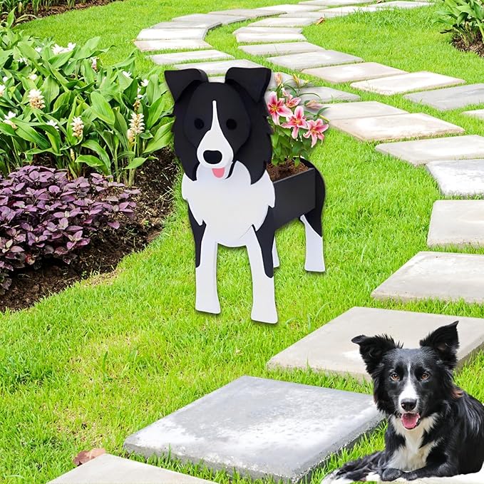 Border Collie Dog Planter Plant Pots,Cute Dog Flower Planter,Gifts for Pet Lovers,Unique Animal Plant Pots,Office,Indoor Outdoor Garden Decor
