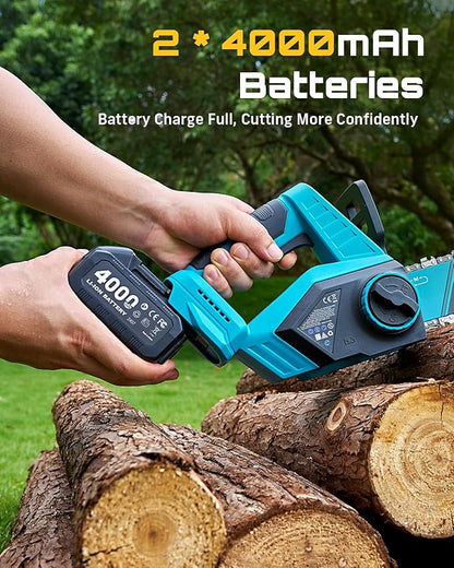 SEESII Electric Chainsaw Cordless 12-inch, Handheld Chain Saws with a 4.0Ah Battery, Tree Saw with Tool-free Chain Tension, Auto Oiling for Wood Cutting Trimming Branch