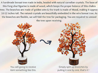 Amazing Gemstone Carnelian Natural Healing Crystal Bonsai Feng Shui Fortune Money Tree of Life for Home Office Decor, 10-12 Inch