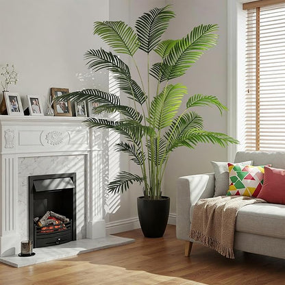Worth Garden 82in 2-Pack Artificial Areca Palm Tree in Pot, 7ft Fake Cane Palm Silk Plant Indoor Outdoor, Dypsis Lutescens, Lifelike Faux Silk Plants Home Decor