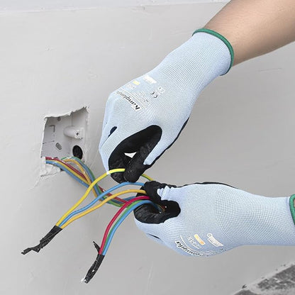 6-Paris Medium Work Gloves for Men and Women, Nitrile Coated Safety Protective Gloves with Grip, Ideal for Gardening, Warehouse, Mechanic, Light Duty Construction Work