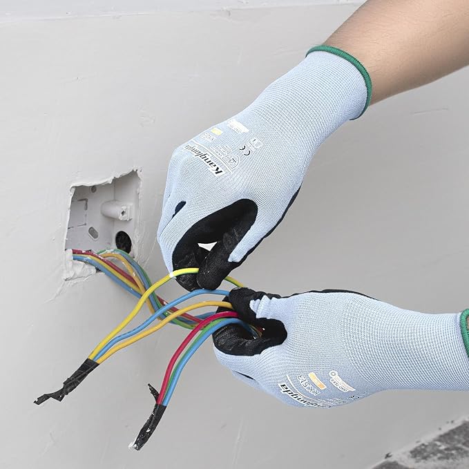 Kebada 50-Paris Large Work Gloves for Men and Women, Nitrile Coated Safety Protective Gloves with Grip, Ideal for Warehouse, Delivery, Light Duty Construction Work
