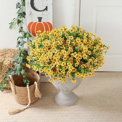 mizii Artificial Flowers for Outdoors 20 Bundles Realistic Faux Silk Flower UV Resistant Fake Plants Outside Decorations for Patio Garden Balcony Yard Porch Summer Indoor Home Decor (Yellow)