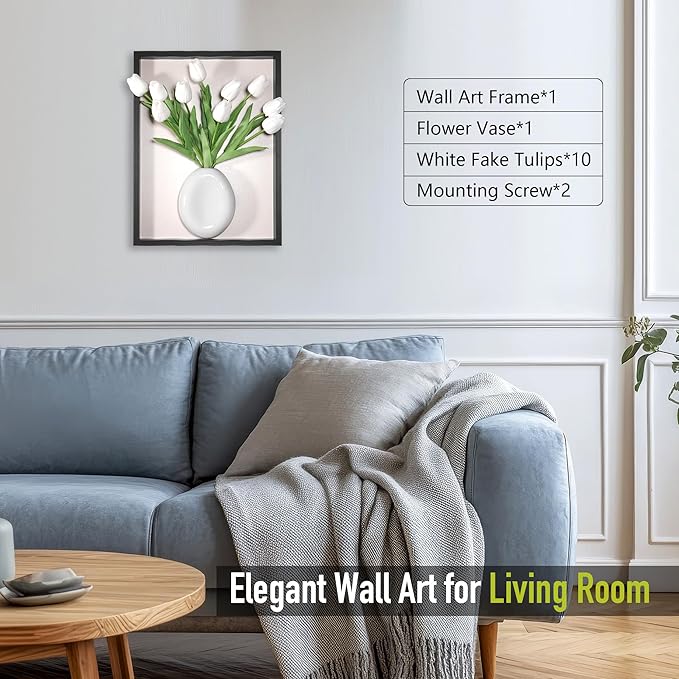 yimido Plant Picture Frame Wall Decor – Wall Planters for Indoor Plants, 3D Wall Art Frame with Ceramic Vase and Artificial Tulips, Hanging Plant Holder for Living Room, Bedroom, Hallway, Black