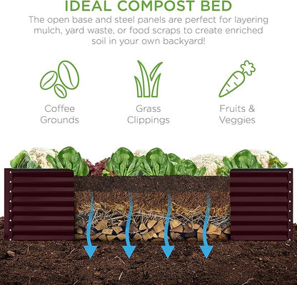 Best Choice Products 8x4x2ft Outdoor Metal Raised Garden Bed, Deep Root Planter Box for Vegetables, Flowers, Herbs, and Succulents w/ 478 Gallon Capacity - Burgundy