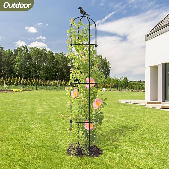 Obelisk Trellis for Climbing Plants Outdoor - 69"(H), Rustproof Trellis with Adjustable Rings, Metal Plant Support for Potted Vines, Garden Trellis Use for Outdoor or Indoor(2 Pack)