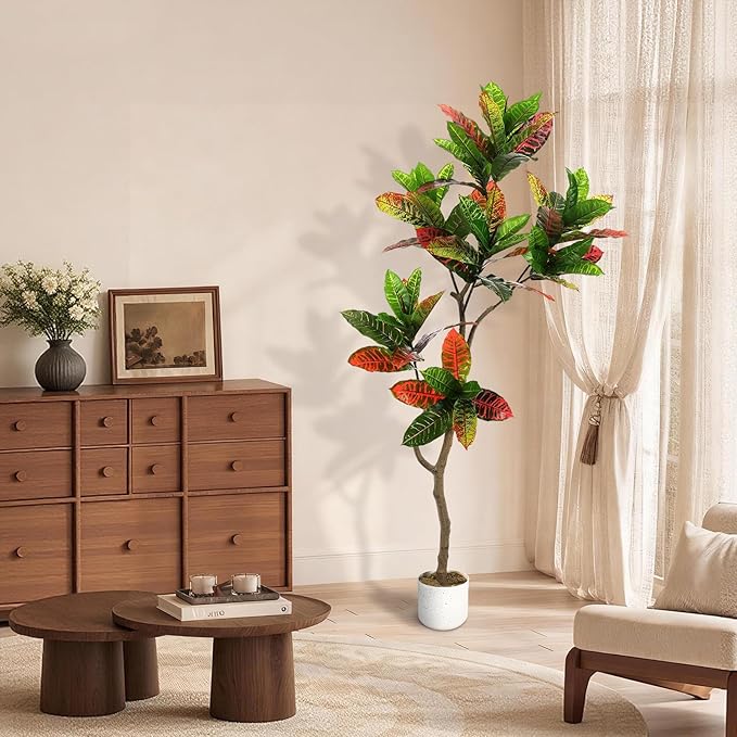 4.9 ft Tall Faux Fiddle Leaf Fig Tree – Lifelike Indoor Fake Fig Tree in Stable Pot, Easy Assembly, Decorative Tree for Home Decor and Office, Tall Artificial Plants