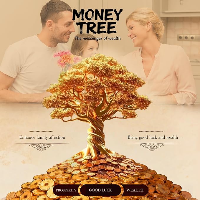 Top Resin Money Tree, Artificial Bonsai Tree, Handcrafted, Premium Quality, Feng Shui Gift for Abundance Luck and Success (Green)