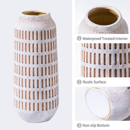 Rustic Ceramic Flower Vase, Terracotta Farmhouse Decorative Vintage Vases, Stone Clay Floral Vase, Concrete Grey Home Decor Vases for Living Room, Entryway, Kitchen, Bedroom, Bathroom Shelf 9.6 Inch