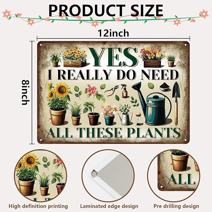 KLFHS Gardening Gifts, Garden Metal Wall Art Decor Yard Art Yard Signs Greenhouse Accessories, Vintage Gardening Signs for Garden Greenhouse Patios Home Decor