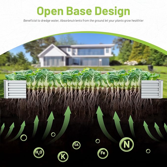 2PCS 8x2x1FT Galvanized Raised Garden Bed Kit,Vegetable Boxes-Rectangle Metal Flower Box,Large Planter Raised Beds Outdoor Garden for Planting,Fruit,Herb-Silver