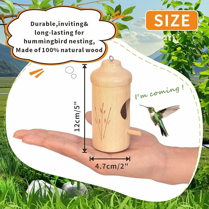 Hummingbird House - Natural Wooden Hummingbird Houses for Outside Hanging, Gardening Gifts Home Decoration 3 Packs
