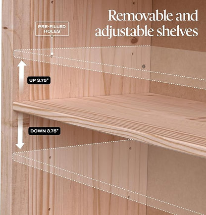 From the Tree Furniture Solid Pine Wood Bookcase – Tall Bookshelf with 4 Adjustable Shelves for Home, Office & Kids Room