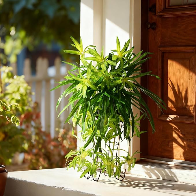 2 Pcs Artificial Spider Hanging Plant Artificial Bracketplant Chlorophytum Fake Greenery for Outdoor Porch Patio Window Shelf Office Garden Home Decor (Gold)