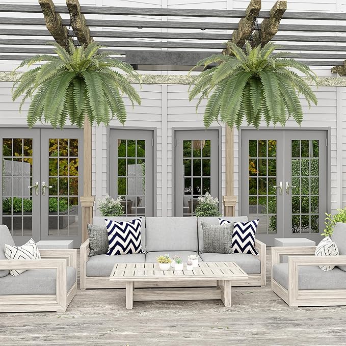 bellacat 39in UV Resistant Artificial Ferns for Outdoors Large, Realistic Fake Boston Fern with Full Multiple Silk Fronds, Faux Boston Fern for Porch Outdoors, Garden or Hanging, 2 Pack