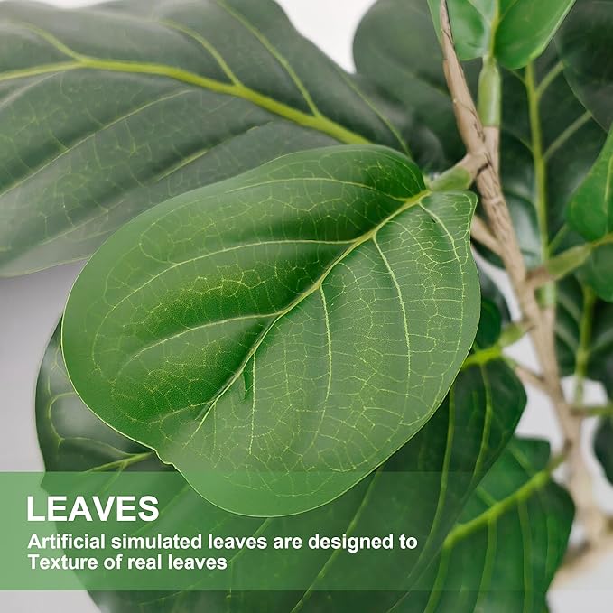 Artificial Fiddle Leaf Fig Tree, 4FT Tall Faux Ficus Lyrata Fake Tree in Black Pot, Faux Plant for Home Office Living Room Decor Aesthetic