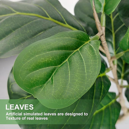 Artificial Fiddle Leaf Fig Tree, 4FT Tall Faux Ficus Lyrata Fake Tree in Black Pot, Faux Plant for Home Office Living Room Decor Aesthetic