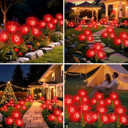 Solar Garden Flower Lights Outdoor,4 Pack 12-Head Red Spider Lily Waterproof with Glowing Stems,Elegant Yard & Patio Decor,Ideal Valentine's,Christmas & Gardening Gifts for Women,Mothers & Grandma