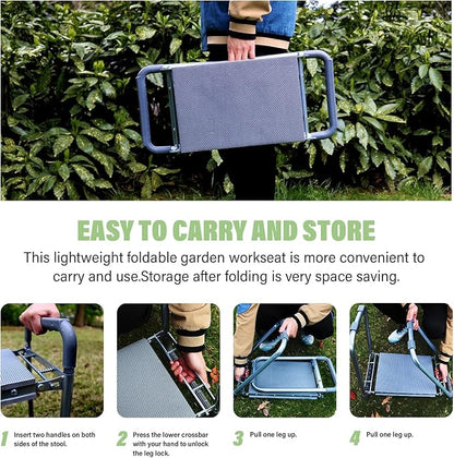 BESTHLS Garden Kneeler and Seat - Heavy Duty Folding Stool with Thick Pad, Tool Pouches & Bag, 330 lbs Capacity - Knee & Back Support, Perfect for Seniors, Women, Men