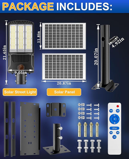 JAYNLT Y-11000W Solar Street Lights Outdoor,850000LM 6500K High Powered Commercial Parking Lot Lights Dusk to Dawn, Waterproof Solar Security Flood Lights for Driveways, Basketball Courts