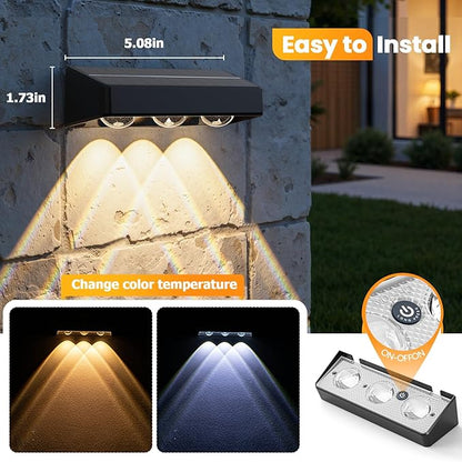 NIORSUN Solar Fence Lights,12 Pack Solars Deck Light,RGB Color,Outdoor Bulb Waterproof Led IP65,Outdoor Fence Light,Power Patio Lamp with Lenses for Outside/Backyard/Railing/Yard(Black)