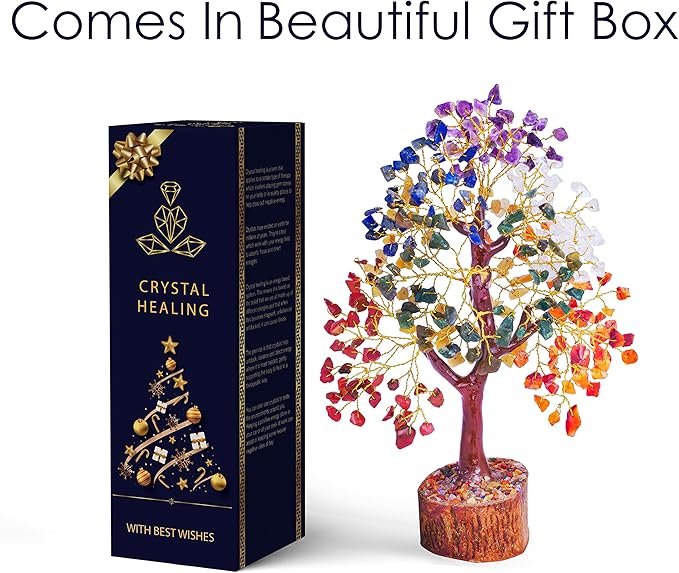 7 Chakra Tree of Life, Crystals and Healing Stones, Birthday Gifts for Women - Crystal Tree for Positive Energy, Home Office Decor, Cool for Women Under 30, Secret Santa Gift