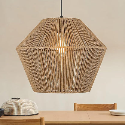 ELYONA 16.5” Large Woven Pendant Light Modern Boho Chandelier Handwoven Rattan Basket Shade Rustic Pendant Light Fixtures Farmhouse Ceiling Hanging Lamp for Dining Room Kitchen Bedroom Entryway Foyer