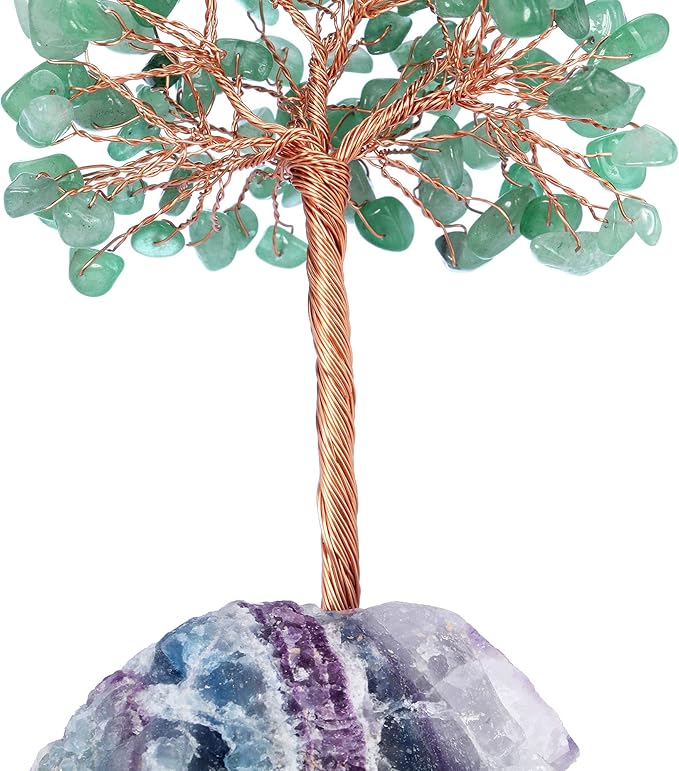 Jovivi Natural Green Aventurine Crystal Tree, Raw Healing Crystals Fluorite Base Bonsai Money Tree for Home Office Table Decor Wealth and Luck