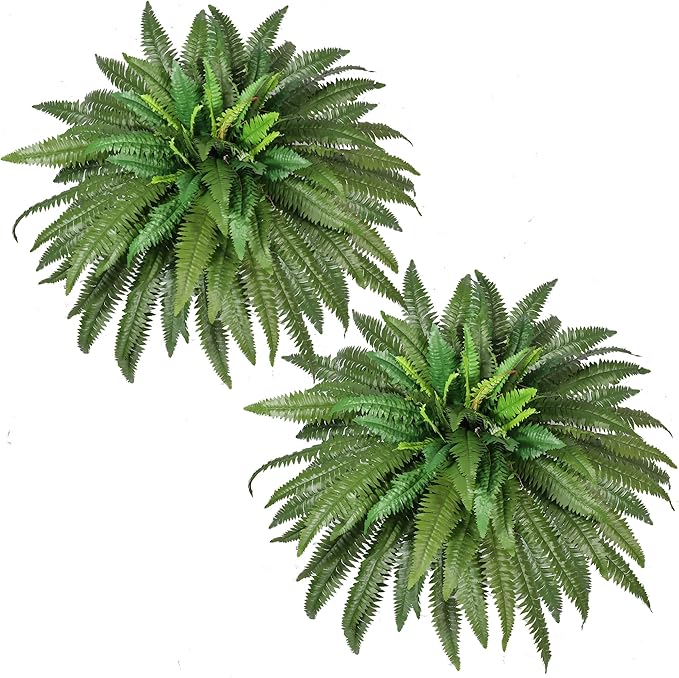 Artificial Ferns for Outdoors Large Greenery Plants, Set of 2 Fake Ferns, 48in Lifelike Faux Fern with 88 Branches Ideal for Porch Windowsill Indoor Home Decor, Planters Potted or Hanging