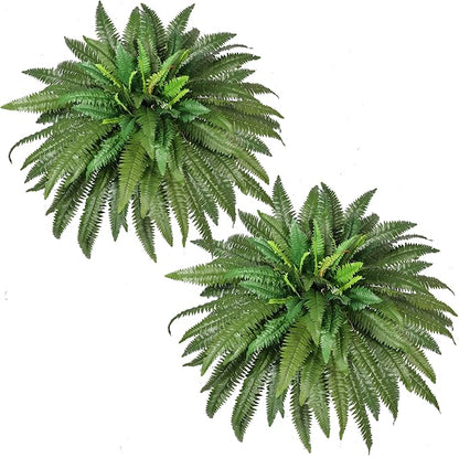 Artificial Ferns for Outdoors Large Greenery Plants, Set of 2 Fake Ferns, 48in Lifelike Faux Fern with 88 Branches Ideal for Porch Windowsill Indoor Home Decor, Planters Potted or Hanging