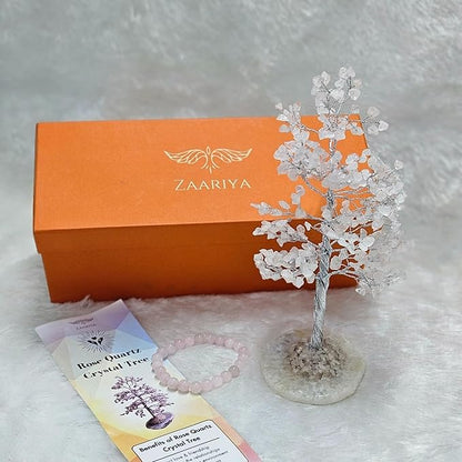 Rose Quartz Crystal Tree with Bracelet for Home Decor, Healing, Spiritual Gifting, Room Decor, New Year & Good Luck Gifting | Made from Genuine Crystal Stones (9 x 3 Inches)