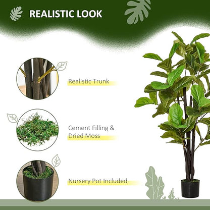 HOMCOM 4.5FT Artificial Fiddle Leaf Fig Tree, Faux Decorative Plant in Nursery Pot for Indoor or Décor