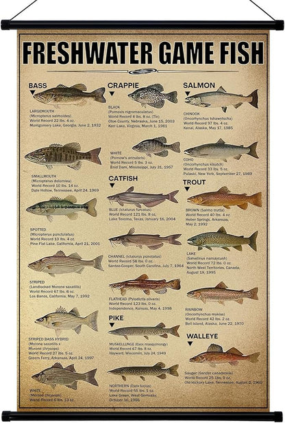 Geyee Fish Vintage Poster Wall Decor Mallard Ducks Hunting Art Knowledge Picture Prints Wall Decor for Home Kitchen Office Classroom Living Room Bedroom Frame, 15.8 x 23.6 Inch