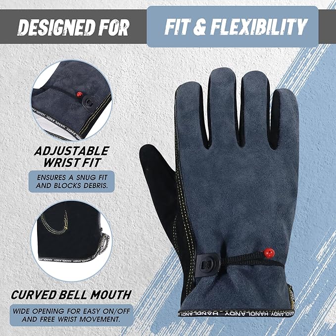 HLDD HANDLANDY 2 Pairs Leather Work Gloves for Men & Women, Reinforced Durable Palm for Welding, Farm, Gardening, Driving