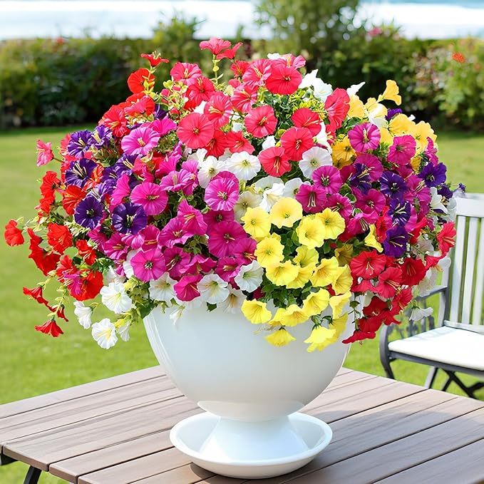 15 Bundles Artificial Summer Flowers for Outdoor, Fake Silk Morning Glory for Outside UV Resistant, Realistic Faux Plants for Planters(Not Include Flower Pot)