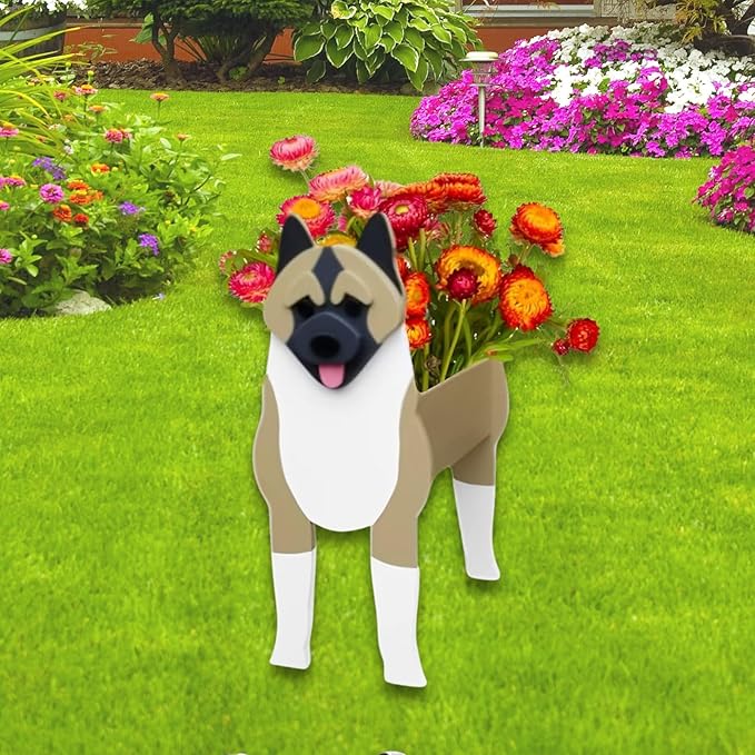 American Akita Dog Planter Plant Pots,Cute Dog Flower Planter,Gifts for Pet Lovers,Unique Animal Plant Pots,Office,Indoor Outdoor Garden Decor(9.45 * 6.1 * 13.39in)