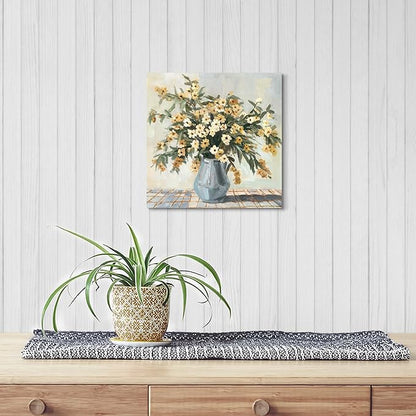 Yellow Flower Canvas Wall Art - Small Floral in Vase Picture Modern Bouquet Print Blossom Artwork for Bathroom Bedroom 12x12 Inch