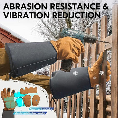 Vgo... Winter Warm Safety Work Gloves Men, Extended Pig Split Leather Cuff,Synthetic Leather, Rose Pruning Thorn Proof,Gardening(Size M,Brown,SL6592FLWP)