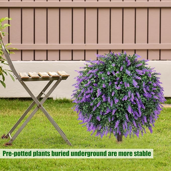 Real Touch 26" Artificial Lavender Trees (2-Pack) – Lifelike UV-Resistant Artificial Plant Featuring a Natural Wood Trunk – Perfect for Front Porch, Patio & Home Decor