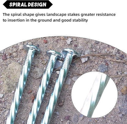 10 Inch Galvanized Landscape Stakes Heavy Duty Metal Spiral Anchoring Spikes Garden Nails for Paver Edging, Camping Tent, Weed Barrier, Artificial Turf, Carpentry and More