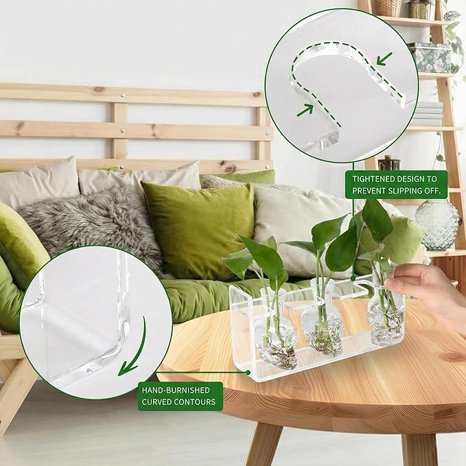 Clear Plant Propagation Station Plants Terrarium Planter Vase Birthday Gifts for Women Girl in Acrylic Stand Home Office Garden Decor