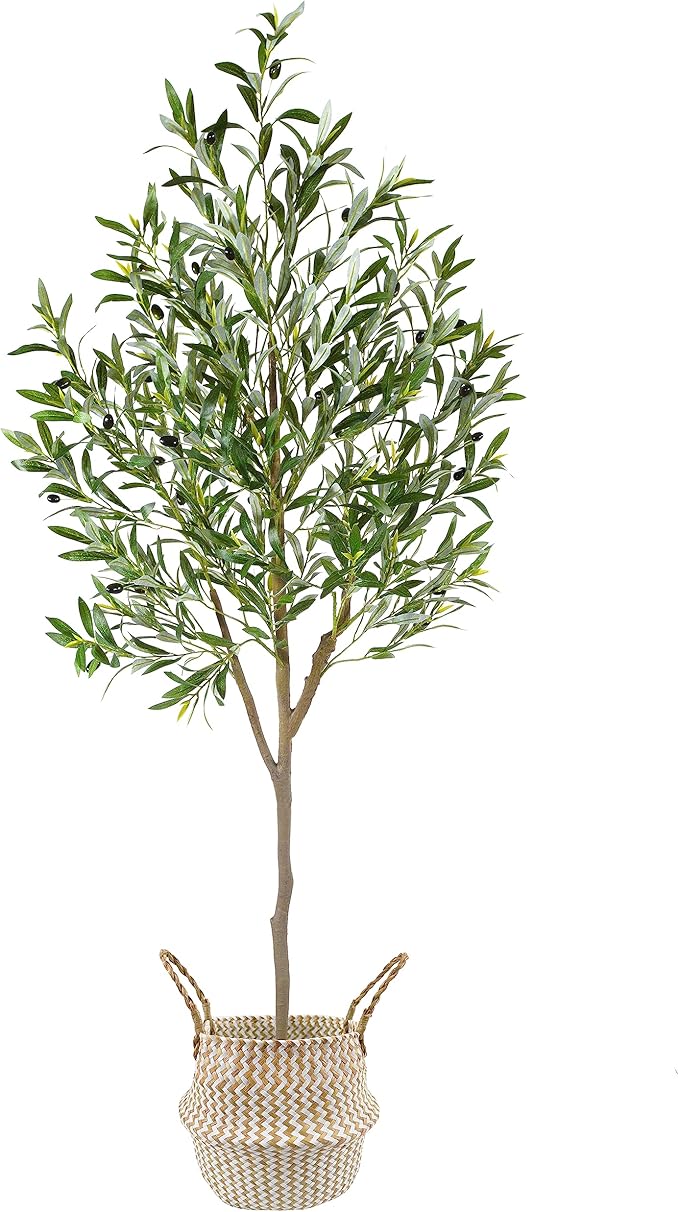 Artificial Olive Tree, 6ft Tall Fake Olive Leaves Plant with Basket, Indoor Outdoor Faux Olive Topiary Silk Tree for Home Livingroom Office Décor